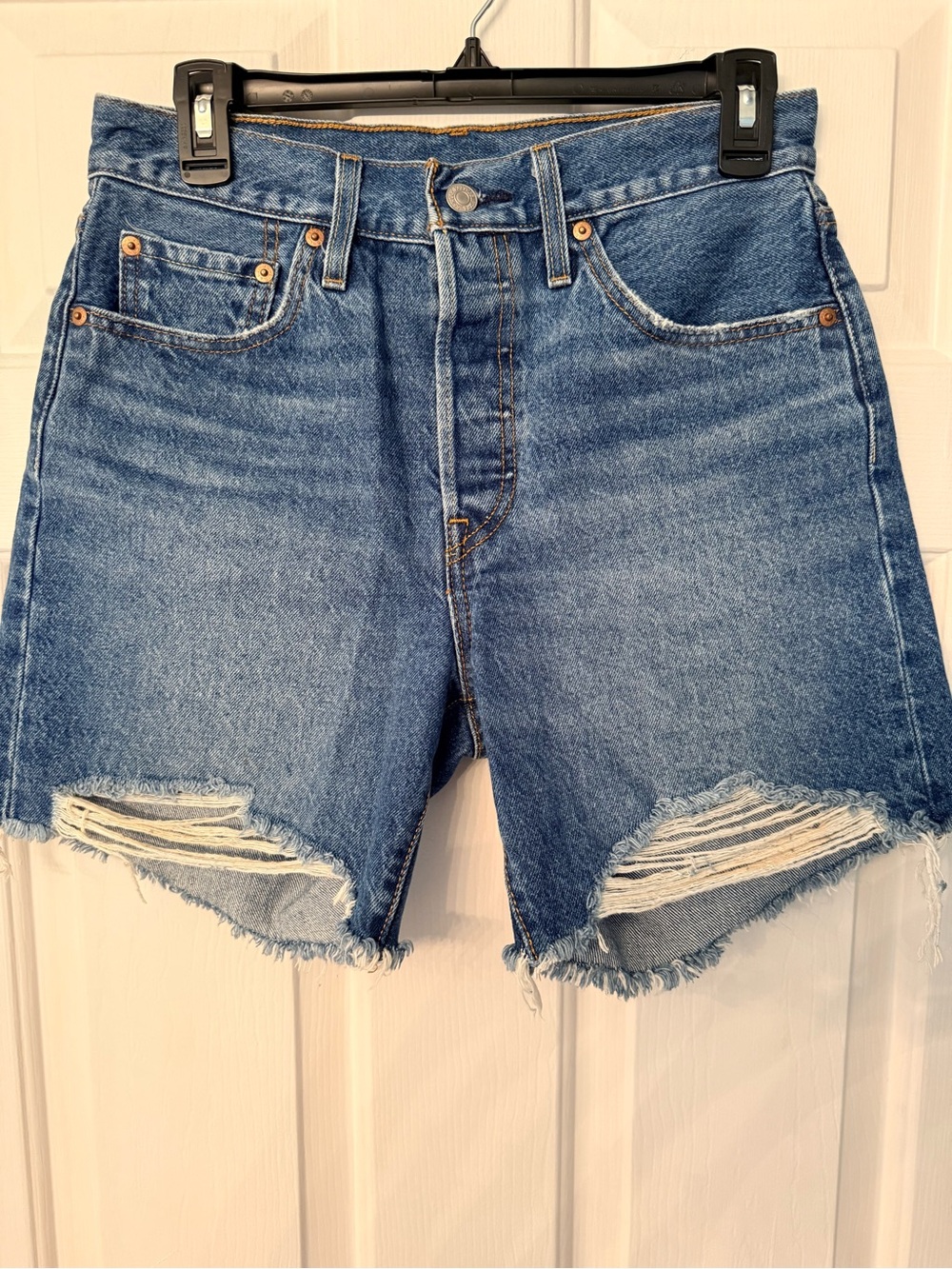 Levi’s High-Rise Distressed Denim Shorts 501
